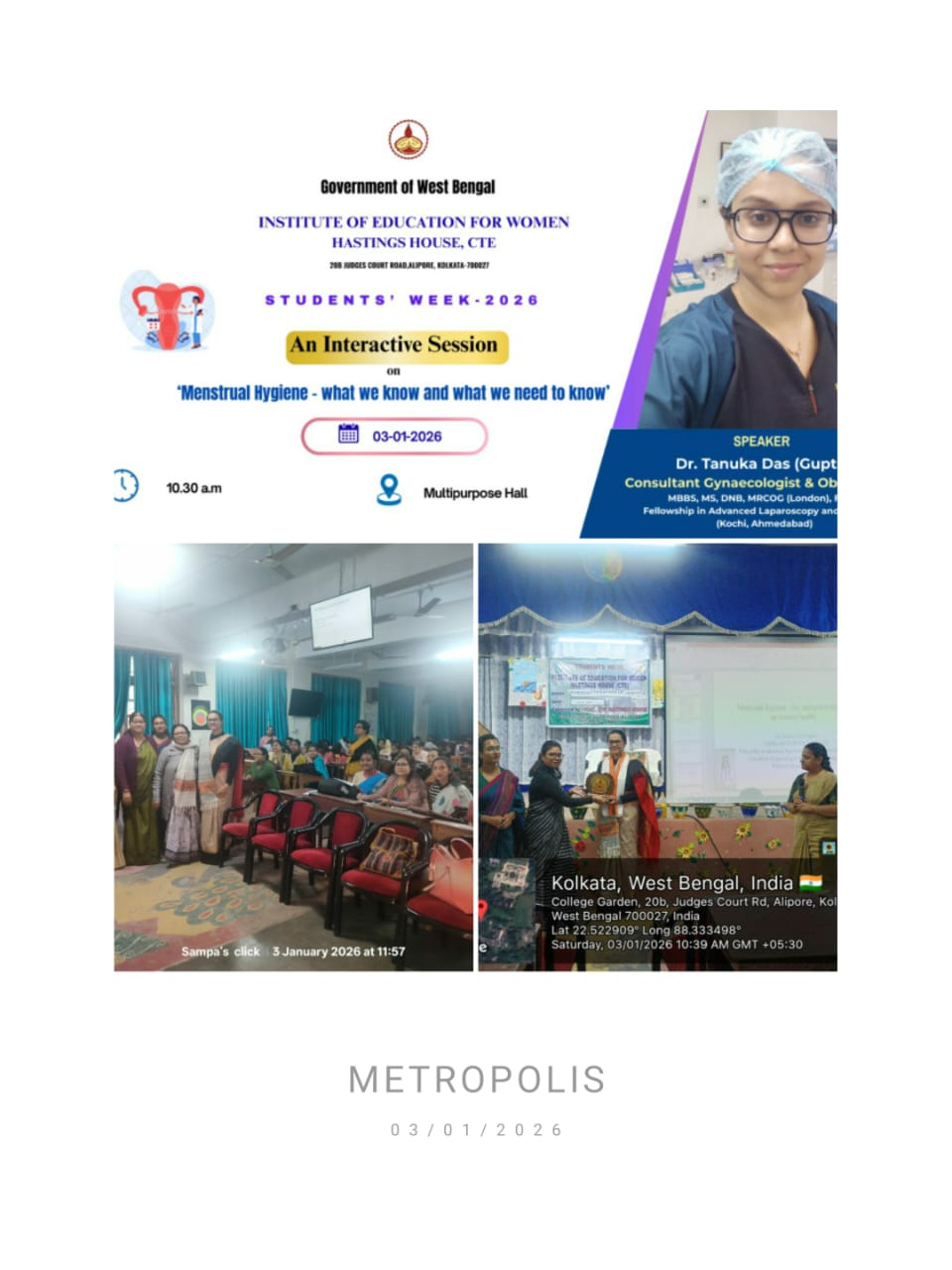 An invitation was received from the Institute of Education for Women, Hastings House, to conduct an awareness session for B.Ed students.